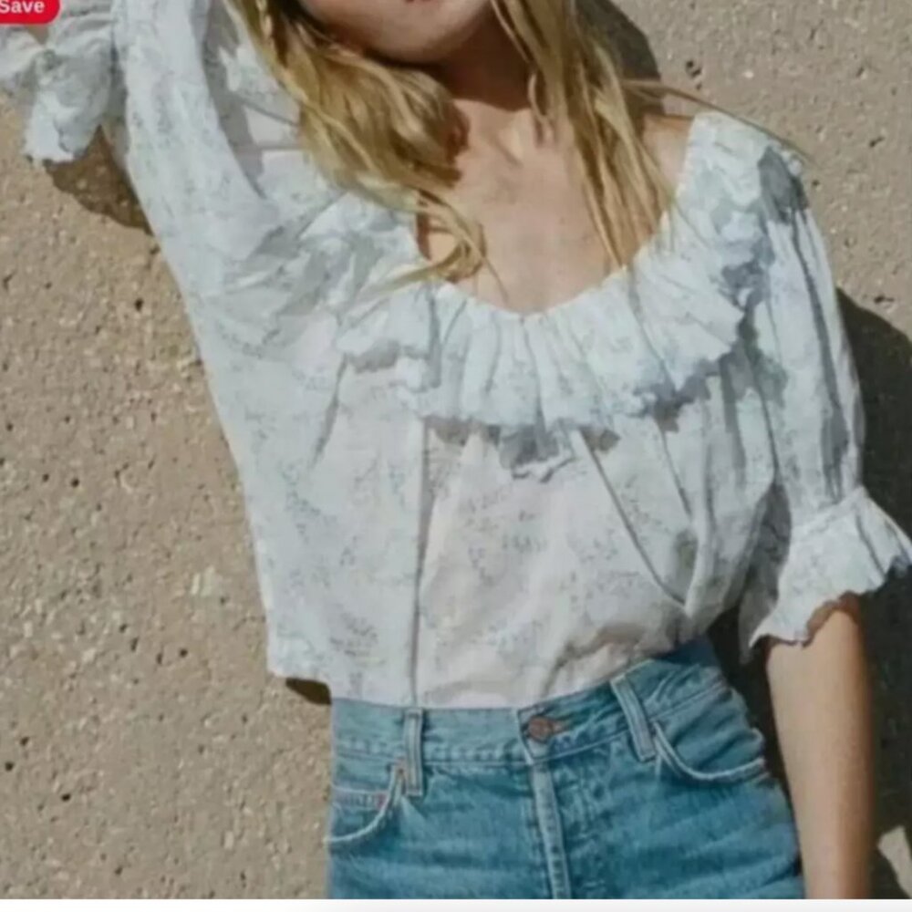 NWT Doen White Ruffled Samara Blouse